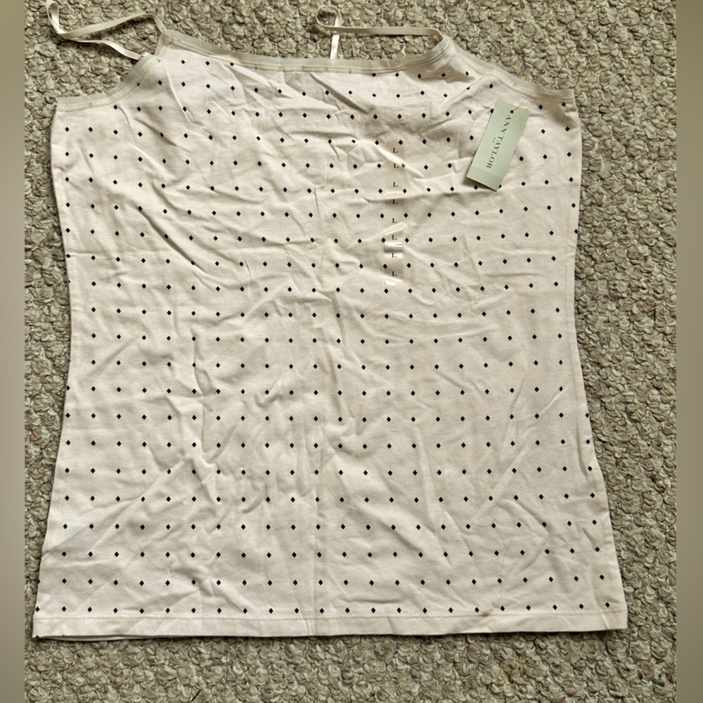 Ann Taylor spaghetti strap tank top nude with black polka dots in a size Large.